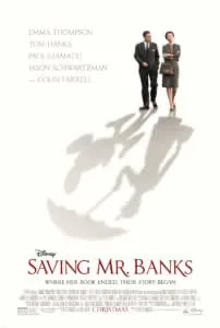 Movie poster for Saving Mr. Banks showing two people in business attire with their shadows cast behind them