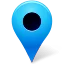 Blue map marker pin icon with black circle center point