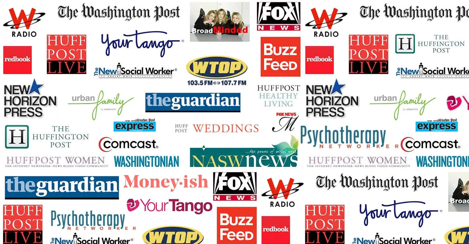 Collage of media and news outlet logos including Washington Post, Huffington Post, Fox News, Guardian, and others