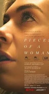 Movie poster showing close-up of woman's face in profile with dramatic lighting and film credits overlaid